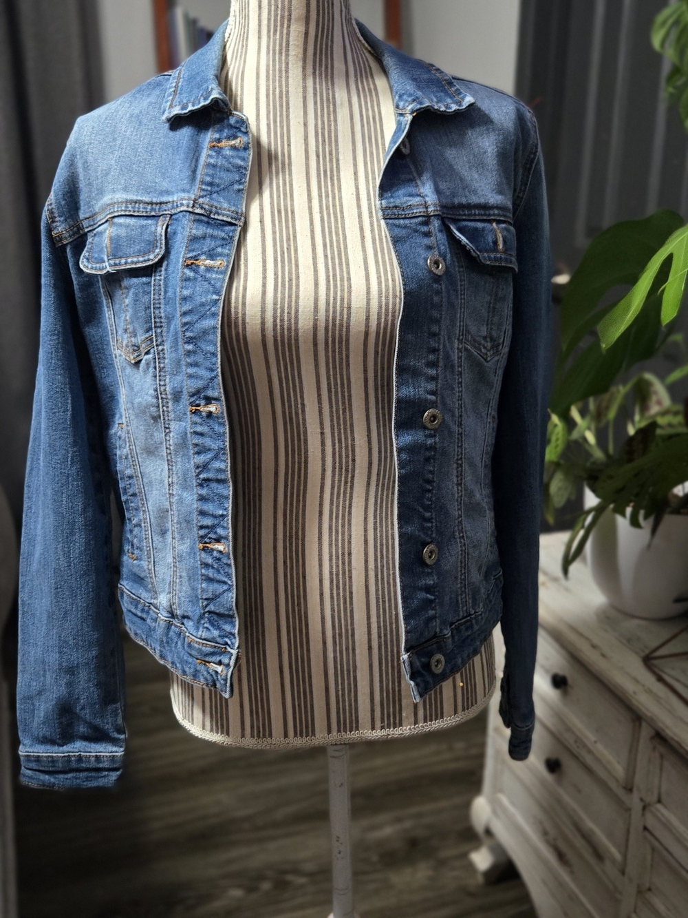 Zanadi Classic Blue Denim Jean Jacket with Button Closure